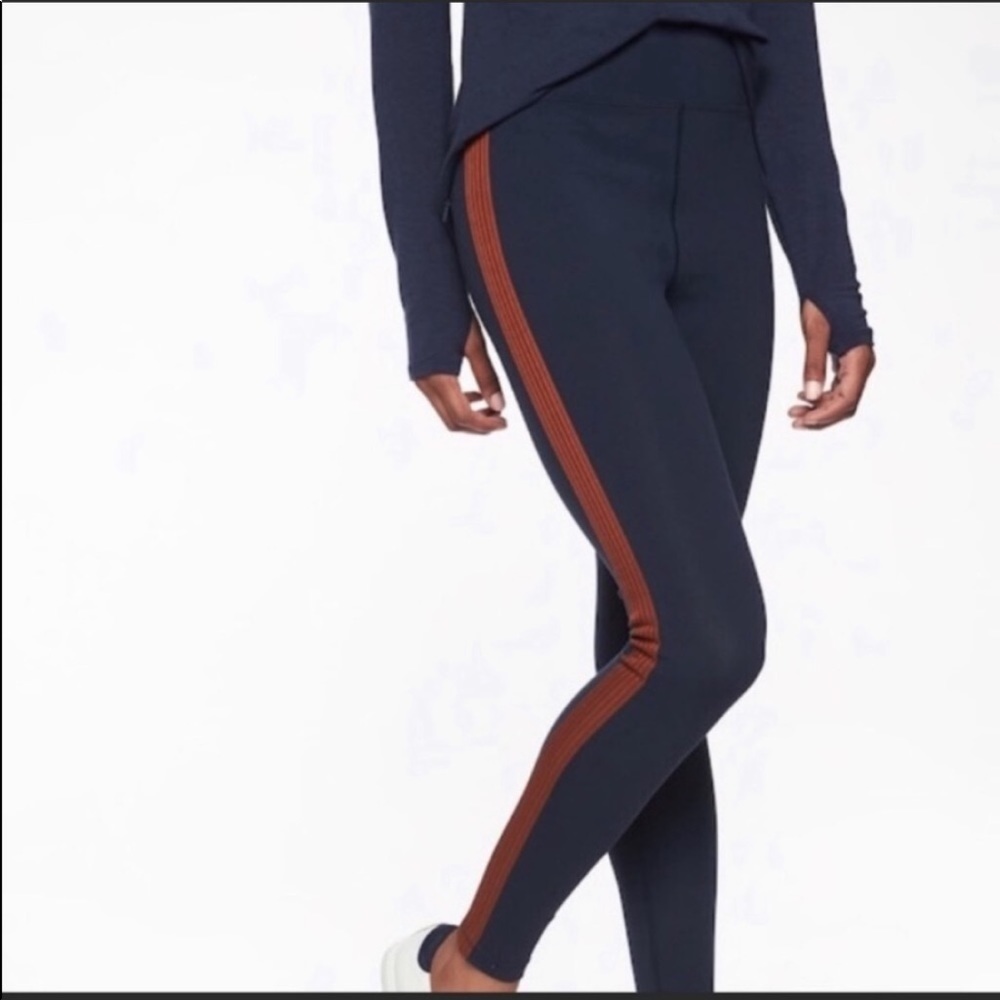 Athleta Track Tux Tight Leggings Stripe Navy Blue - size Medium